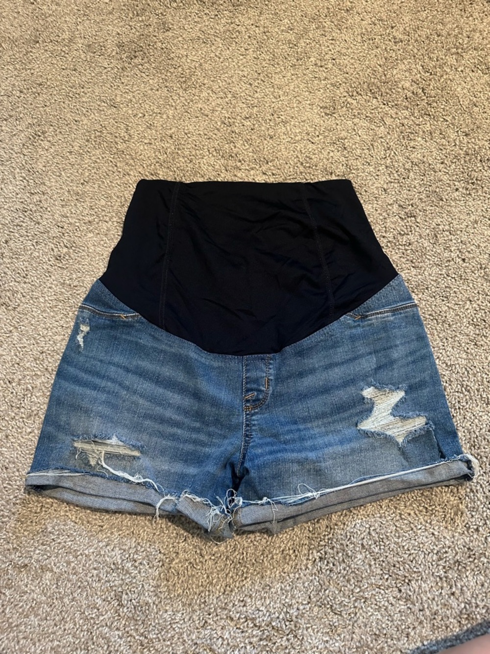 Maternity Denim Shorts with Black Panel